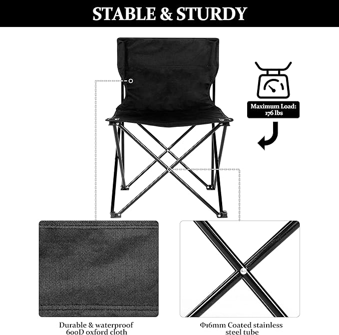 Folding Camp ChairsCollapsible Anti-Slip Padded Oxford Cloth Stool for Beach Hiking Fishing PicnicCarry Bag IncludedSmall