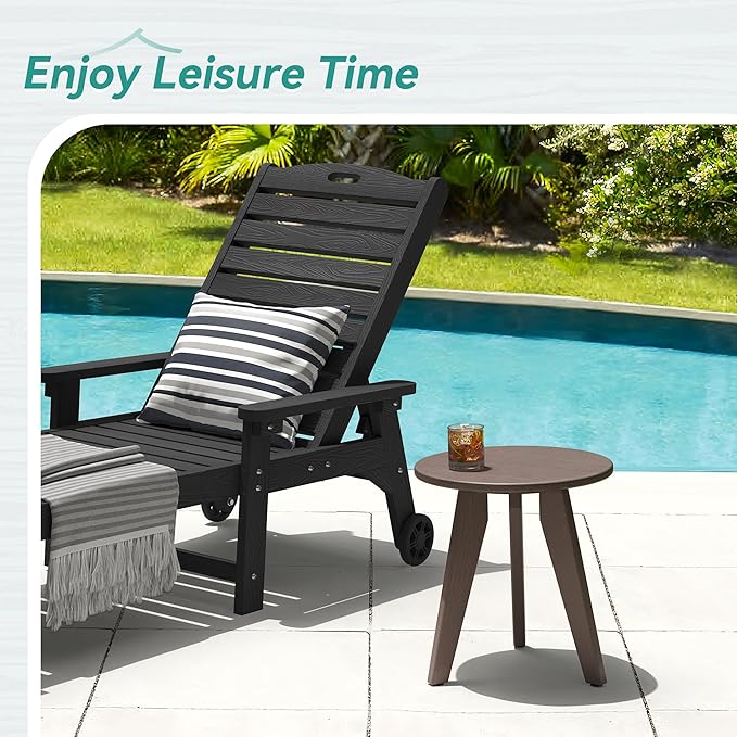Outdoor Side Table HDPS Outdoor Table Small Round Side Table Weather-Resistant Outdoor Side Tables for Patio PorchDeckEnd Table for Plant Stand Dark Brown