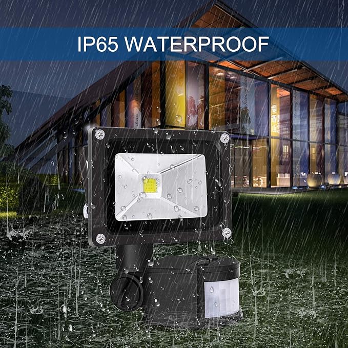 Z Motion Sensor Flood Lights Outdoor10W Induction LED Lamp IP65 Waterproof Spotlight6500K LED Sensor LightSecurity Light with US 3-Plug (Daylight White-Black)
