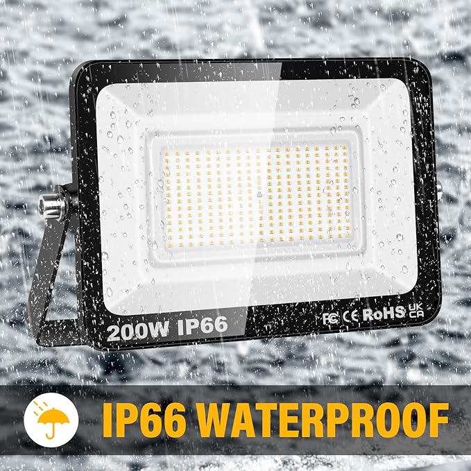 Willpower 2pcs Outdoor LED Floodlights 200W 20000LM LED Security Lights IP66 Waterproof 100V-250V Daylight Warm White 4000K Wall Light for Garden Garage Back Door Yard Lawn Court Patio