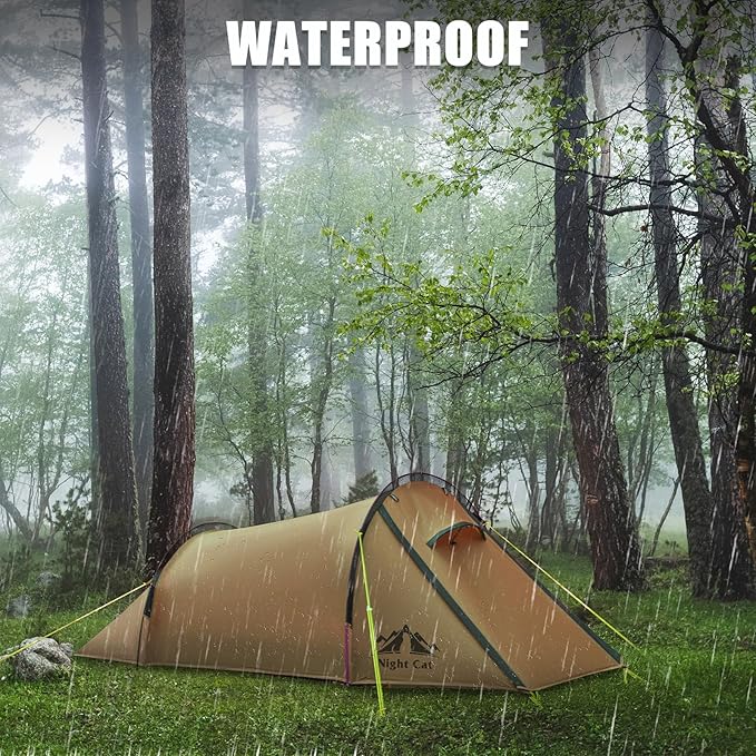 Night Cat Ultralight Tunnel Tent: Waterproof Lightweight Two People Backpacking Tent for Outdoor Camping Hiking Treeking with Double Layers Aluminum Poles and Footprint