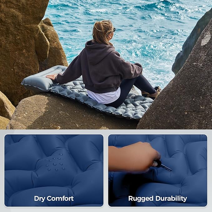 KingCamp Sleeping Pad for Camping Ultralight Connectable Inflatable Sleeping Pad Camping Mattress with 6.3 Built-in Pillow &amp Foot Pump for Backpacking Hiking Tent Cot