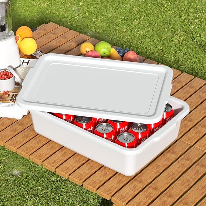 13 L Commercial Bus Pans with Lids Plastic Bus Tubs White 3 Packs