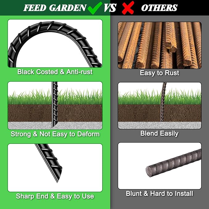 FEED GARDEN 12 Inch 24 Pack Rebar Stakes Heavy Duty J Hook Galvanized Ground Stakes Tent Stakes Stakes for Outdoor Decorations Inflatables Canopy Swing Set Chain Link Fence Stakes