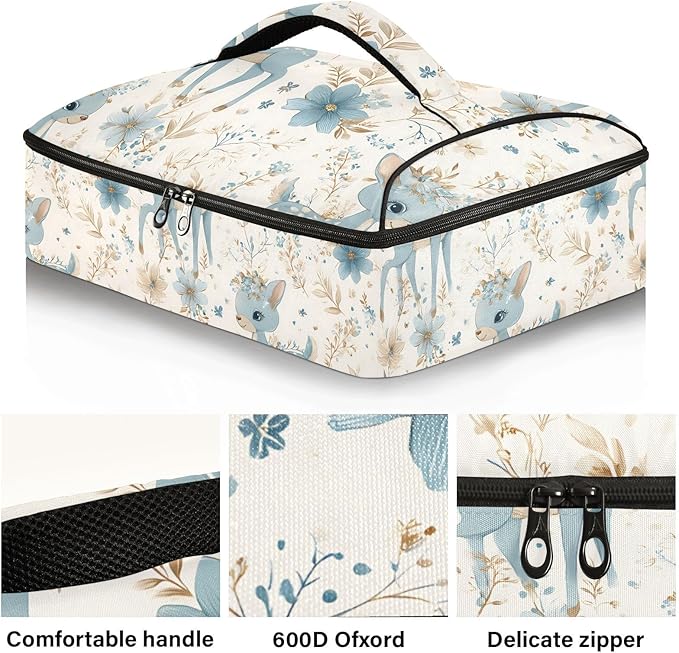 Casserole Carrier Pattern Adorable DeerInsulated Casserole Carrier for Hot or Cold Food Thermal Lunch Tote for Potluck Parties Picnic Beach Fits 9 x 13 Inches Baking Dish