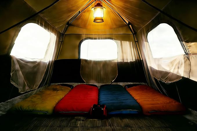 3/4 Person Camping Tent with 1 Door 4 Windows and Upgraded Ventilation– Instant Setup Waterproof 8'x 8'x 67''Oxford Fabric Floor Pop Up in 60 Seconds Includes Rainfly and Backpack