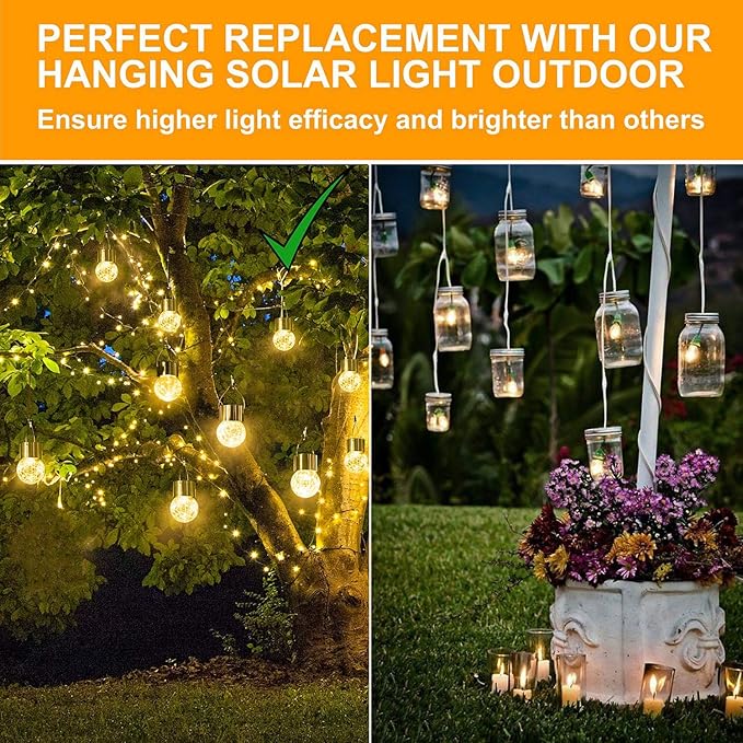 MAXvolador 12-Pack Hanging Solar Lights Decorative Cracked Glass Ball Light Solar Powered Waterproof Globe Lighting for Garden Tree(Warm White)