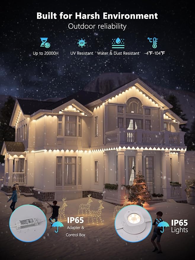 BrizLabs Signature Permanent Outdoor RGBCW Lights 150ft 90 LED Smart House Lights Work with Alexa &amp Google Home WiFi Waterproof Smart Eave Light with 200+ Custom Scene-Color for Xmas Halloween H