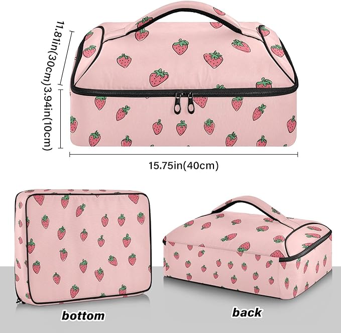 Casserole Carrier Strawberry PatternInsulated Casserole Carrier for Hot or Cold Food Thermal Lunch Tote for Potluck Parties Picnic Beach Fits 9 x 13 Inches Baking Dish