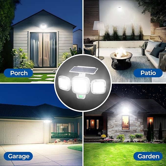 Solar Motion Sensor Outdoor Lights 3 Modes LED Security Flood Light with Remote Control IP65 Waterproof Solar Powered Outside Wall Light for Garden Patio Garage Yard (White 2 Pack)