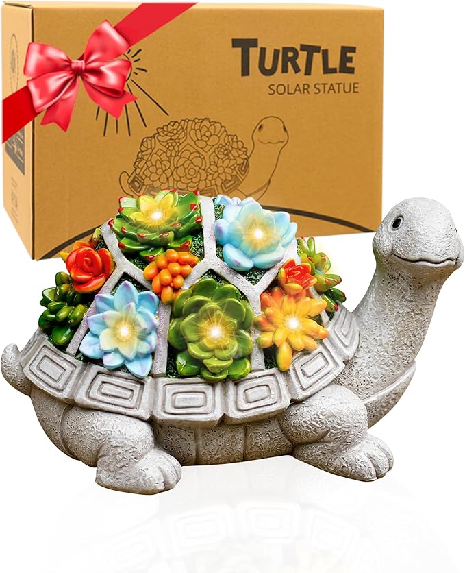 Solar Garden Turtle Statue - Turtle Decor with 7 Warming Solar LED Lights Outdoor Decorations for Yard Patio Lawn &amp More for Women Moms Birthdays