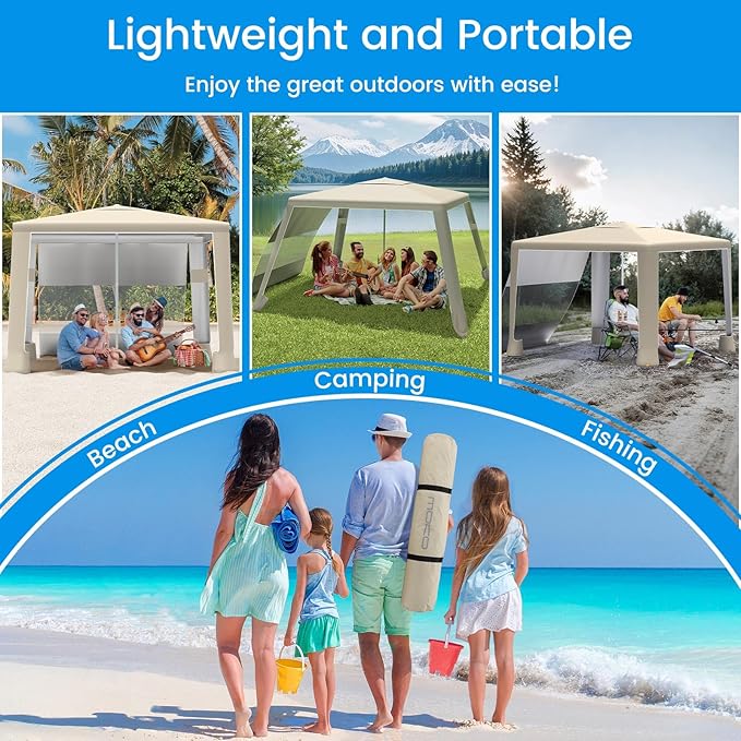 MoKo Beach Cabana 8'×8' Large Beach Canopy with Side Wall UPF 50+ Protection Easy Setup Beach Tent Sun Shelter Adjustable Height Wind Resistant Cabana Beach Tent for Whole Family Khaki