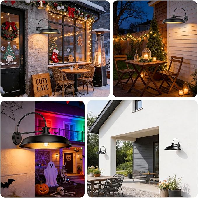 16in Large Barn Lights Outdoor Hardwired Farmhouse Outside Lighting Fixture Rustproof Modern Exterior Barn Lanterns Classic Gooseneck Hallway Wall Sconces for Porch Patio Backyard Set of Two