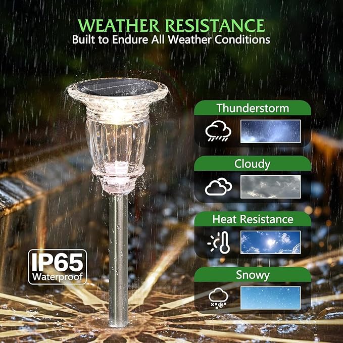 Solar Pathway Lights Outdoor 4 Pack 10 Modes RGB Color Changing &amp White Solar Garden Lights 17.5 IP65 Waterproof Glass Stainless Steel Solar Powered Landscape Lights for Yard Walkway Driveway P