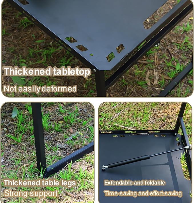 Black Outdoor Portable Folding Table Multi-Functional Camping Table Reinforced Tabletop Telescopic Legs(X-Large)