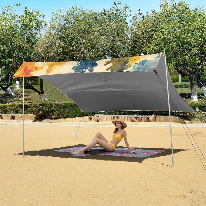 Beach Tent Sun Shelter Rendering Colored Trees Lightweight &amp Easy Setup Beach Shade Canopy for Camping Fishing
