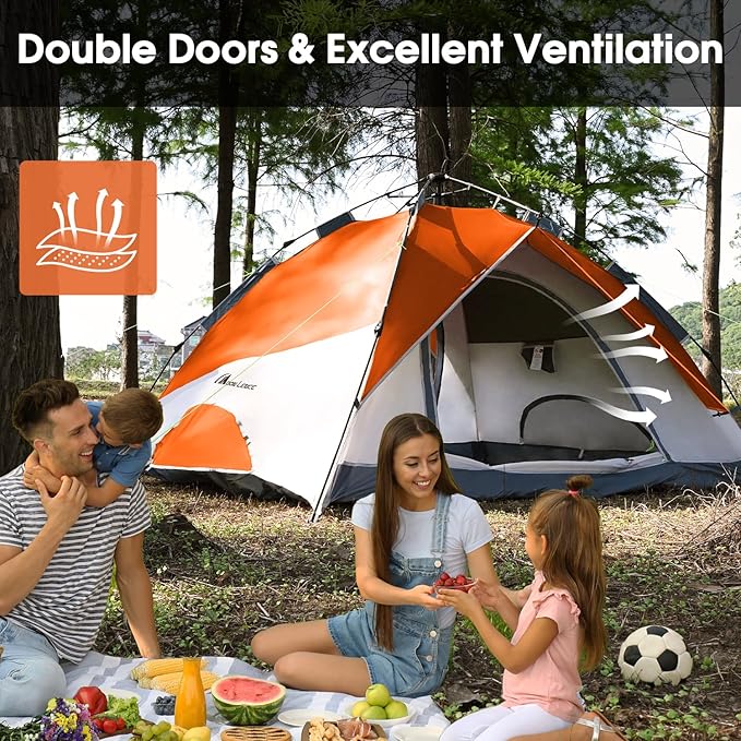 MOON LENCE Pop Up Tent 3-4 Person 60s Instant Setup Camping Tent with 2 Doors Water-Resistant &amp Windproof Dome Tent for Car Camping Backyard Traveling