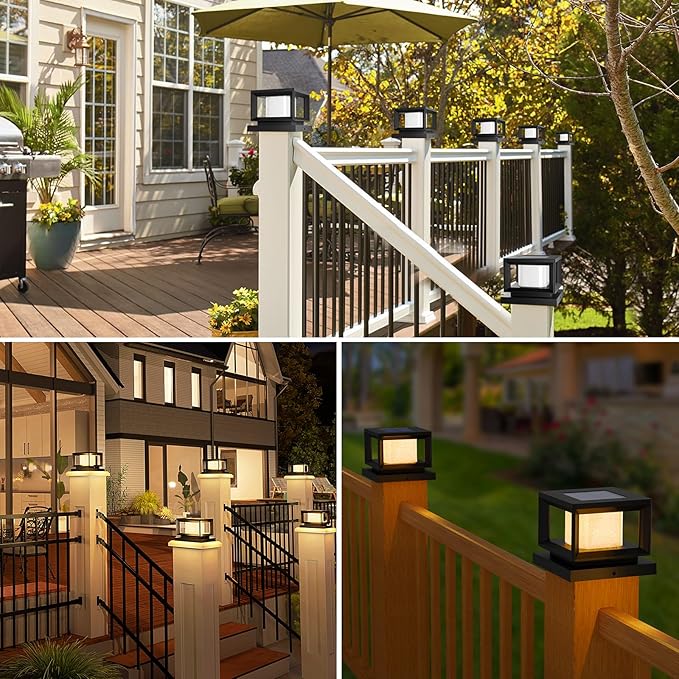 Mlambert 8 Pack Solar Post Lights Outdoor Waterproof Fence Cap for Deck 4x4 6x6 Wooden Vinyl Outdoor Lights with Shinning Effect Black