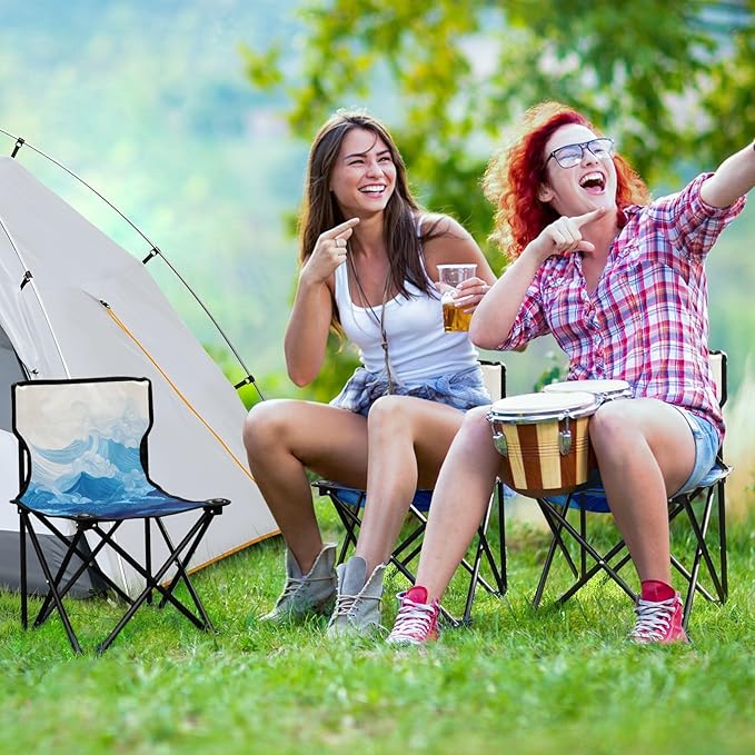 Sea Wave Portable Camping Chairs Folding Chair - Durable Oxford Fabric Lightweight Iron Frame Easy Fold Design - Ideal for Outdoor Activities Camping Fishing and Travel
