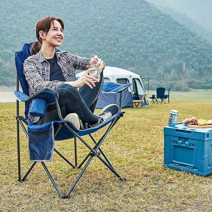 EVER ADVANCED Folding Camping Chair with High Back Padded 2 Pack Oversized Portable Lawn Chairs Lightweight Sturdy Steel Foldable Outdoor Camp Chair for AdultsGrey