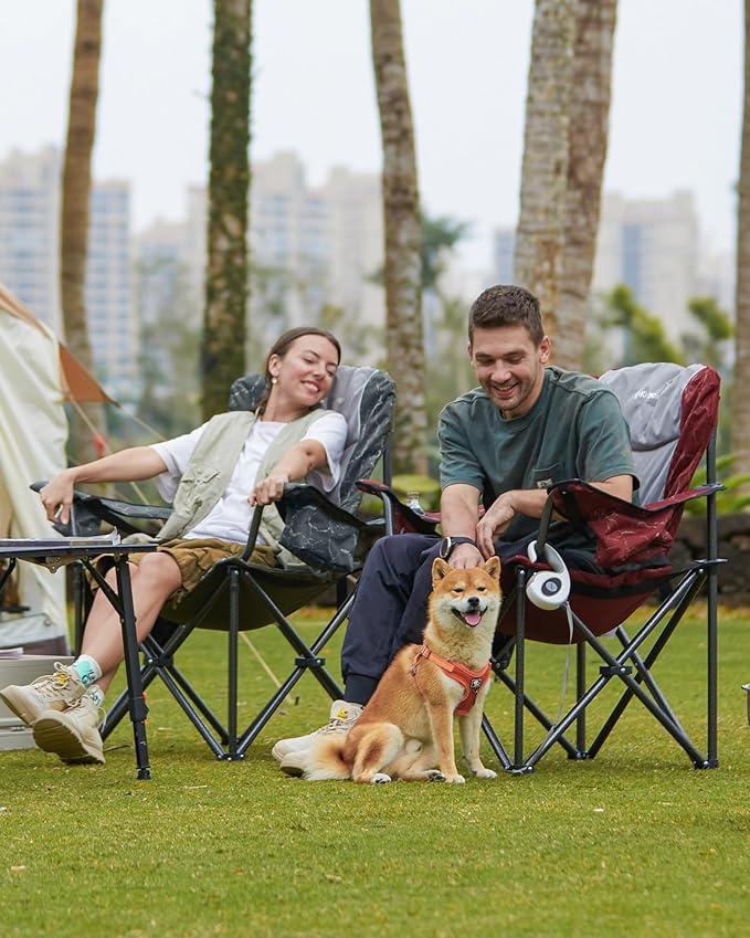 KingCamp Oversized Camping Folding Chair Heavy Duty 450 LBS with Lumbar Support Padded seat with Cup Holder&ampCooler Bag Ideal for Camp Fishing Sports Event Backyard Patio Lawn