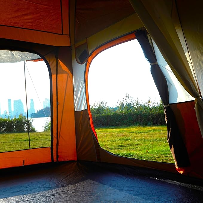 KTT Large Tent 8-10-12 PersonFamily Cabin Tents2 Rooms2 Doors and 4 Windows with MeshStraight WallWaterproofDouble LayerBig Tents for OutdoorPicnicCampingFamily Gathering