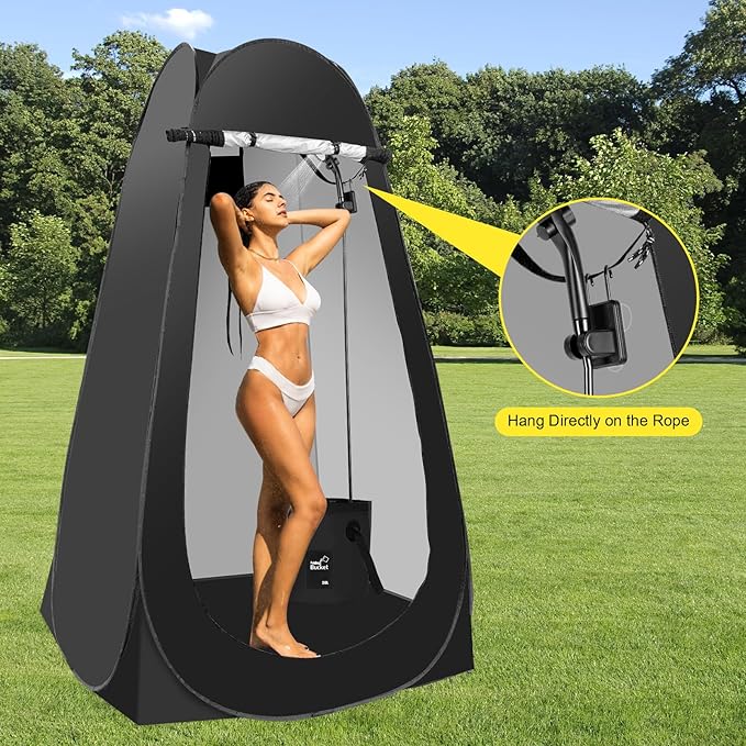Pop Up Shower Tent for Camping Portable Outdoor Privacy Shower Tent with 6000mAh Rechargeable Shower