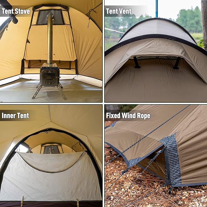 POMOLY Tunnel Tent for 1-2P Camping Locomotive 2 Chimney Tent for 4 Season Hiking Backpacking Hunting (Without a Ground Sheet)