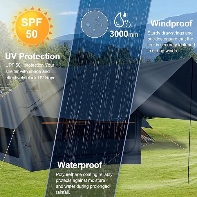 Inflatable Camping Tent2/4/6/8 Person Glamping Inflatable Tents with Awning Quick Setup Blow Up Tents with Pump Waterproof Oxford Inflatable House for Camping Air Glamping Hot Tents for Adult