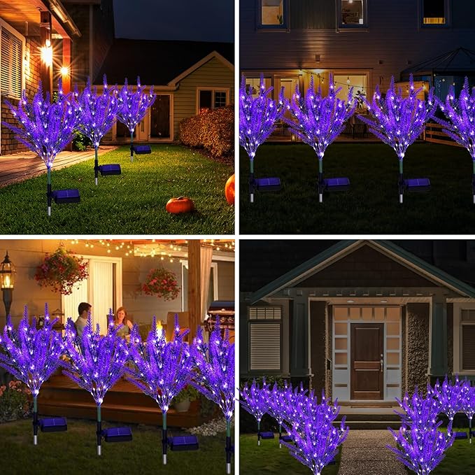 6 Pack Lavender Solar Garden Lights – Outdoor Waterproof Solar Flowers with LED Solar Powered Garden Décor for Pathway Yard Patio Lawn Halloween &amp Seasonal Decoratio