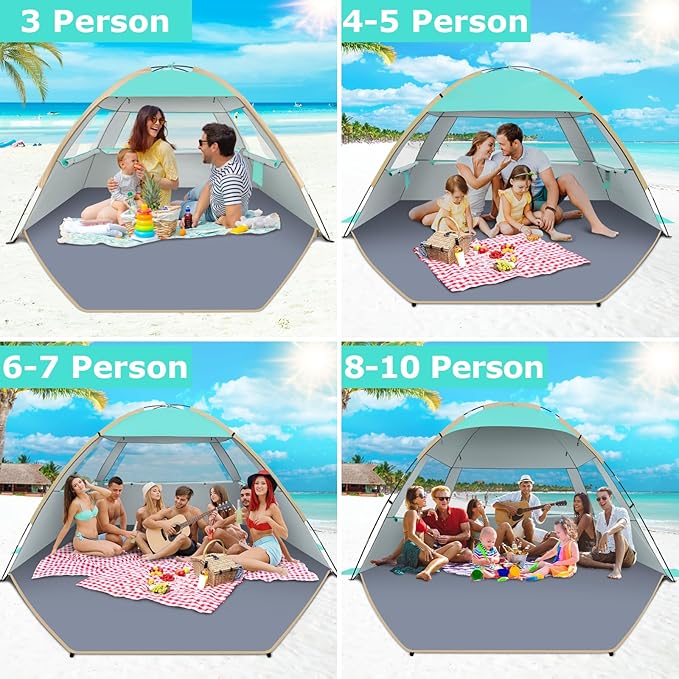 Gorich Beach Tent Sun Shelter for 3/4/6/8/10 Person with UPF 50＋ UV Protection Lightweight &amp Easy Setup Beach Shade Canopy Portable Beach Shade Tent Beach Cabana