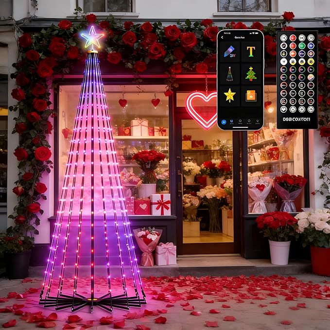 Outdoor Prelit LED Waterproof Smart Christmas Cone Tree with RemoteTimer App Control Valentines Tree Mystical Glow String Lights Arbol de Navidad Outside Decor year round outdoor lights for house