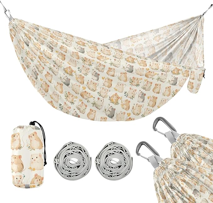 Cute Beige Mouses Outdoor Hammock with Tree Straps Hammock for Tree for Outside Camping Essentials