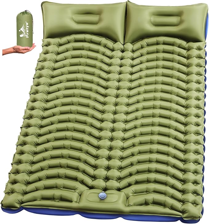 Double Sleeping Pad for Camping - Ultralight Camping Mattress with Pillow Built-in Foot Pump Compact Inflatable 2-Person Portable Mat for Backpacking Hiking Car Traveling Beach Tent