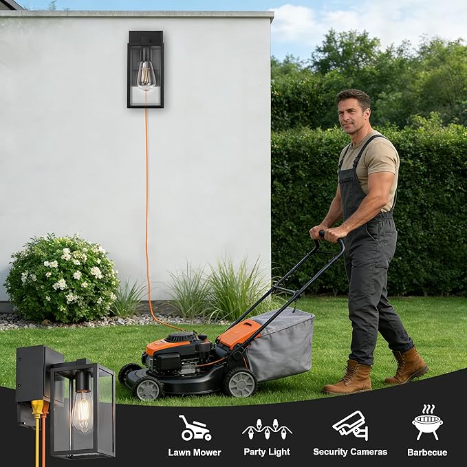 WIHTU Outdoor Wall Light Fixtures with GFCI Outlet 2-Pack Waterproof Porch Lights Alunmium Exterior Lighting Fixture Modern Outside Light Wall Mount for House Patio Front Door Garage Entryway Garden