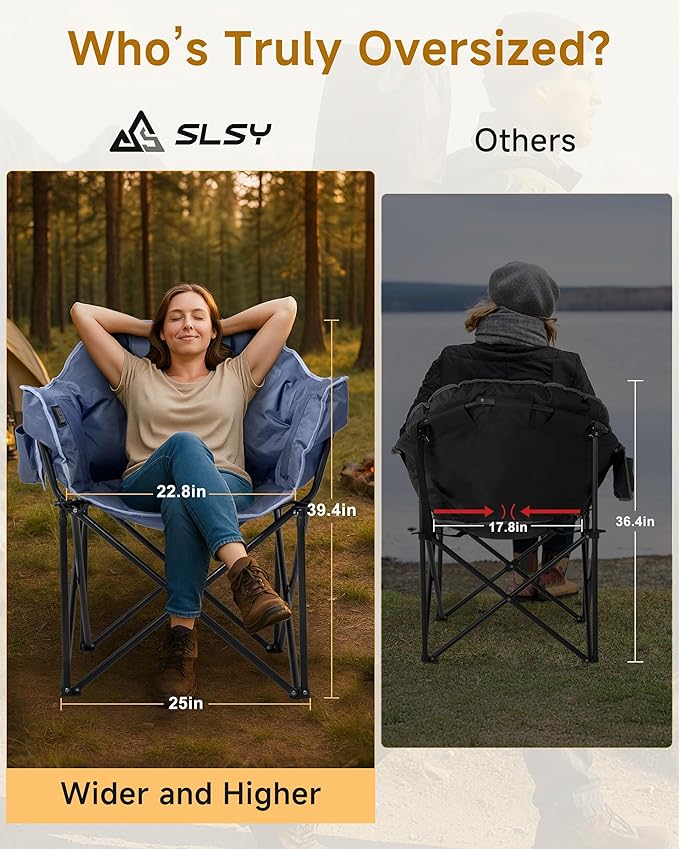 Slsy Heated Camping Chair Oversized Outdoor Portable Heated Folding Chair Heavy Duty 500 lbs Support Padded Seat for Outdoor Sports Camping Patio and Picnics(Celadon)