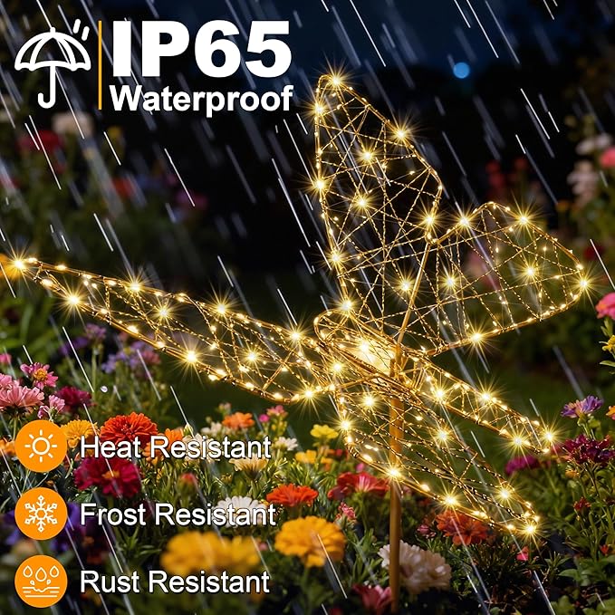 Flacchi Solar Lights Outdoor - Solar Garden Lights Butterfly Decor with 240LED Solar Powered Iron Waterproof Easy to Install for Pathway Garden Decorations Patio Decor Yard Decoration