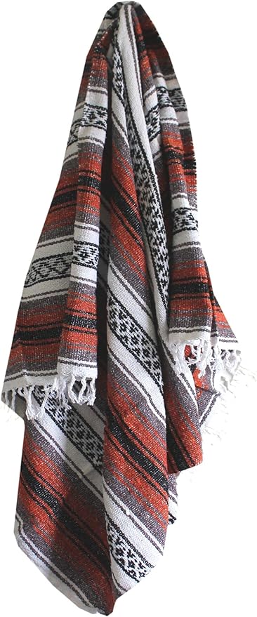 Del Mex Classic Mexican Blanket Large Authentic Woven Falsa Throw (70x50) Artisan Southwest Décor for Beach Yoga Outdoors (Terracotta)