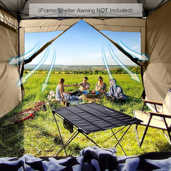 KAMPKEEPER 5pcs Sidewalls for 10X10 Commercial Instant Canopy Tent Converts Canopy into Tent for Camping with Removable SUV Tailgate - Khaki (Canopy Pole/Shelter NOT Included)