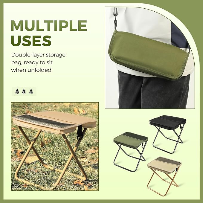 Portable Folding Camping Stool 2026 New Foldable Portable Backpack Stool Collapsible Stool for Camping Lightweight Ultralight Pocket Chair for Travel Walking Fishing Picnic BBQ (Khaki Large)