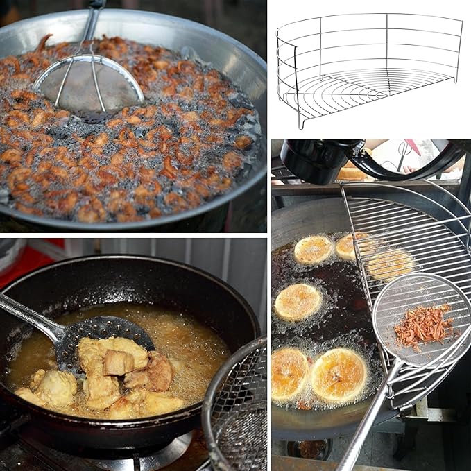 Stainless Steel Semi-half Oil Drain Rack 40cm Frying Pan Shelf Heat-resistant Kitchen Gadget for Oil Dripping and Frying Use
