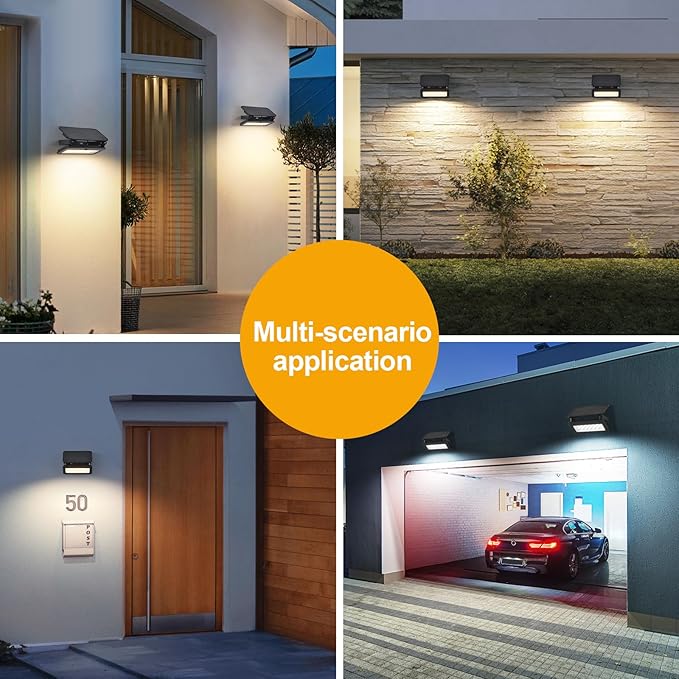 Solar Lights Outdoor Waterproof with Motion Sensor Foldable LED Wall Spotlight Touch Control Adjustable Color Temperature Brightness 1200LM 8W Dusk to Dawn Floodlights for Garage Fence