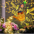 Hummingbird Solar Lights Outdoor Waterproof Birthday Gifts for Christmas Mom Grandma Women Solar Watering Can Lights with Shepherd Hook Metal Hanging Lantern Garden Decor Yard Outside Patio Lawn
