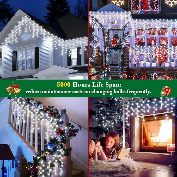 XURISEN 66ft Christmas Lights Decorations Outdoor 640 LED 8 Modes Curtain Fairy Lights with 120 DropsPlug in Waterproof Timer Memory Function for Christmas Holiday Wedding Party Decor(Cool White)