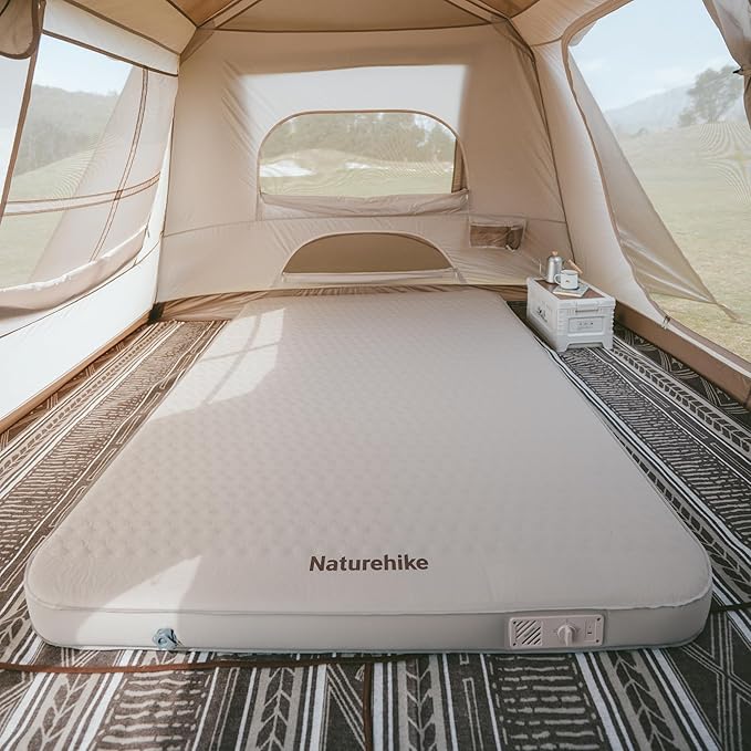 Naturehike 4.7’’ Thick Self Inflating TPU Sleeping Pad with Built in Electric Pump Double Foam Camping Mattress 2 Person Camping Sleeping Pad for Tent Car Truck