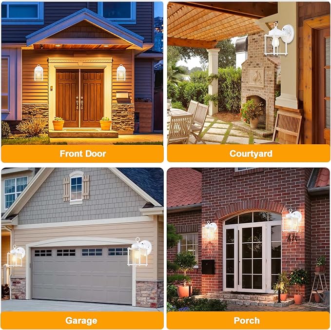 Dusk to Dawn Outdoor Wall Lantern Exterior Waterproof Sconces Lighting Wall Mount Front Porch Light Anti-Rust Metal Outside Light Fixtures with Clear Glass Matte White 2-Pack
