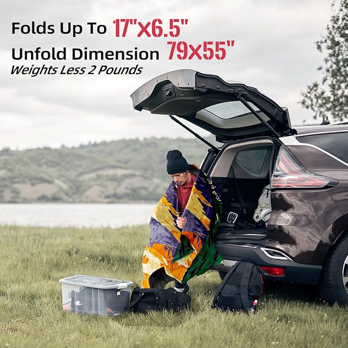 Outdoor Puffy Camping Blanket Lightweight Down Alternative Puffy Printed Camping Large Ultra Warm Hammock Top Quilt Waterproof Blanket for Traveling Picnic Beach Party Cold Weather (Peak)