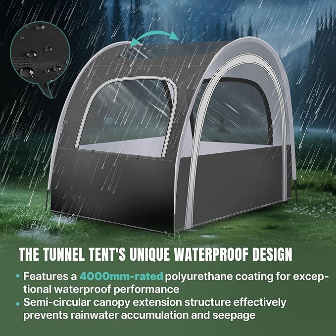 Camping &amp Sports Tent 82x59x65 in 3-4 Person PVC Tunnel Tent Weatherproof Sunshade No Condensation Spacious Interior Ultra Visibility for Sports Events Camping Fishing Cheering
