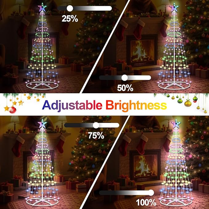 Prelit Christmas Cone Tree with Lights 4FT 156LEDs Small Christmas Tree Light with Remote Control Timer 11 Lighting Modes Artificial Outdoor Christmas Tree for Yard Porch Lawn Decorations