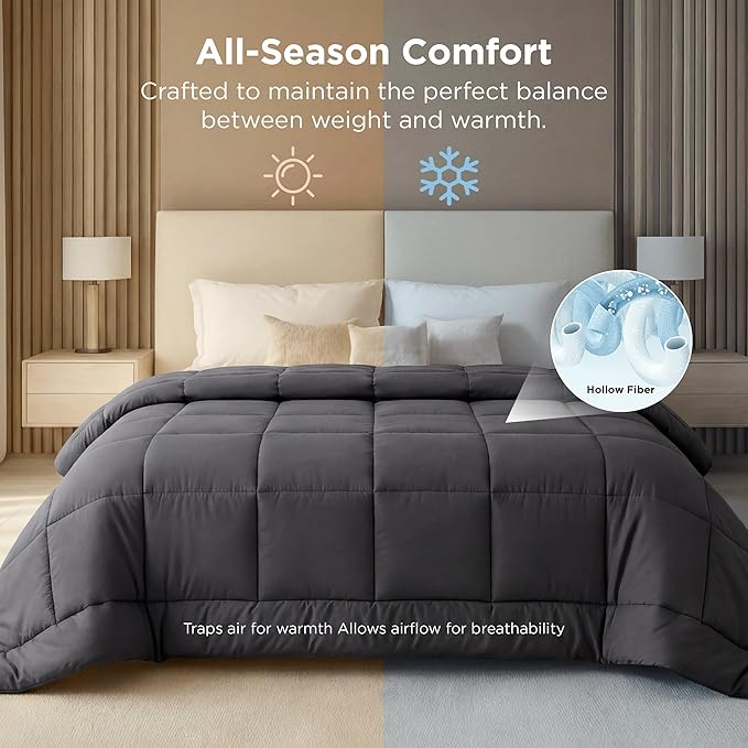 Bedsure Comforter Duvet Insert - Quilted Comforters Oversized King Size All Season Duvet GentleSoft Down Alternative Bedding with 8 Tabs Gifts for Women/Men Grey Oversized King 116 x 98 Inches